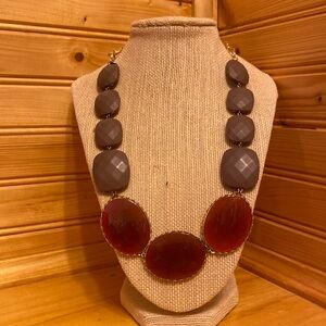 Anthro David Aubrey Graduating Taupe Pillows Dark Orange Cabochons Necklace